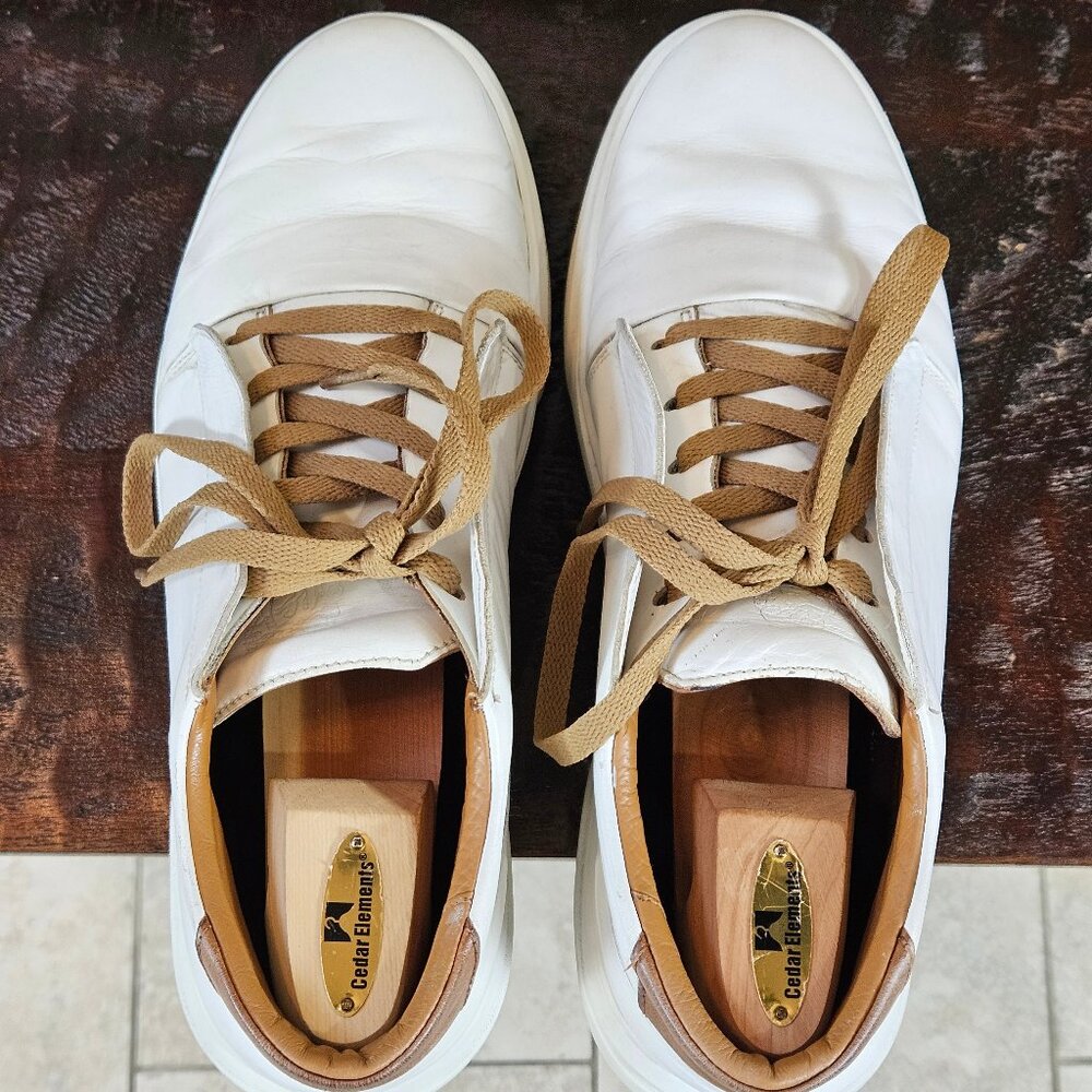 Bruno Magli Men's Phoster Mid-Top Casual Leather Sneakers, White/Khaki, Sz 13 - Picture 6 of 16